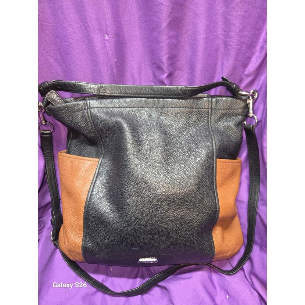 14. Coach F31804 Black Brown Pebble Leather Hobo Crossbody Bag Silver Hardware